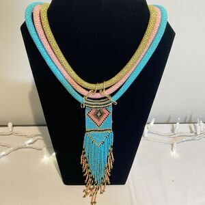 Aztec Necklace Chunky Multicolor Festival Western Boho
